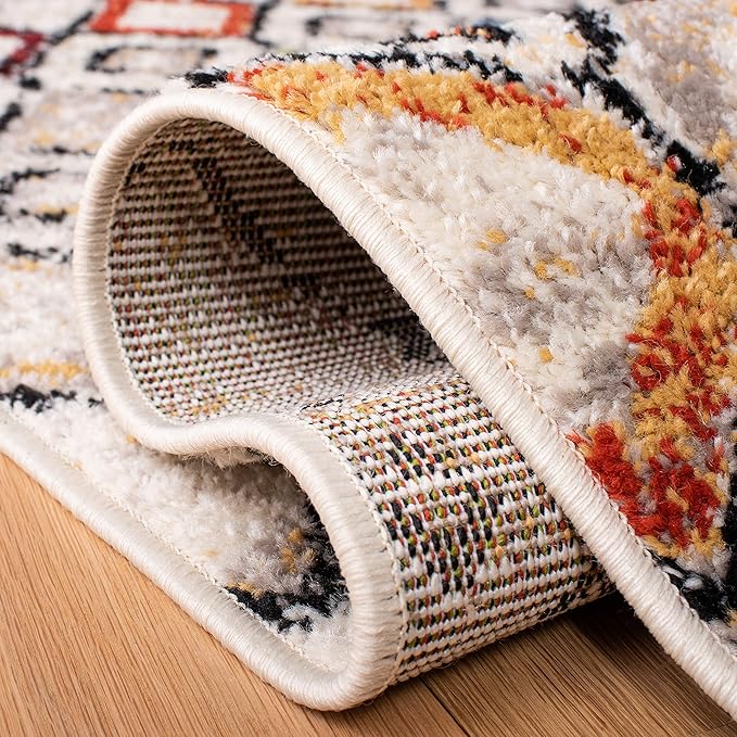 SAFAVIEH Amsterdam Collection Area Rug - 6'7" Round, Ivory & Multi, Moroccan Boho Design, Non-Shedding & Easy Care, Ideal for High Traffic Areas in Living Room, Bedroom (AMS108K)