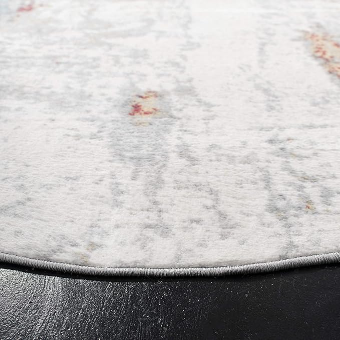 SAFAVIEH Jasper Collection 3' Round Grey / Red JSP101C Modern Abstract Non-Shedding Dining Room Entryway Foyer Living Room Bedroom Area Rug