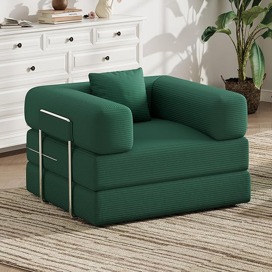 Folding Sofa Bed, 2 in 1 Convertible Sofas to Lounger Comfy Single Bean Bag Chair Floor Portable Foldable Sleeper Lazy Futon Couch Chair for Bedroom, Living Room (Green, 35.43" Single Sofa)