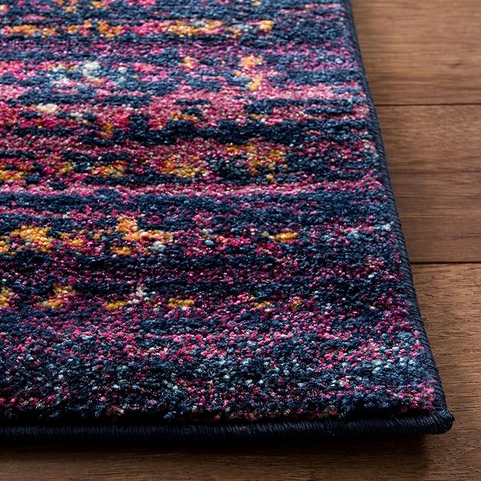 SAFAVIEH Evoke Collection 3' x 5' Blue / Fuchsia EVK275F Oriental Medallion Distressed Non-Shedding Living Room Bedroom Accent Rug