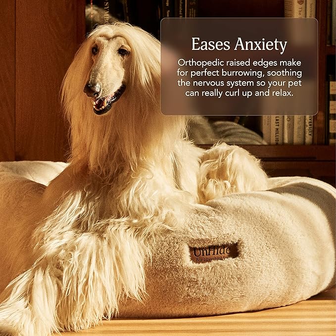 UnHide Floof Pet Bed - Large (35" x 12") - Extra Soft Dog Bed - Removable Faux Fur Cover - Machine Washable - Helps Ease Pet Anxiety & Provides The Perfect Sleep - Deer