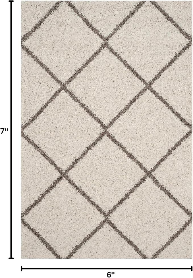 SAFAVIEH Hudson Shag Collection Area Rug - 5'3" x 7'6", Ivory & Beige, Modern Trellis Design, Non-Shedding & Easy Care, 2-inch Thick Ideal for High Traffic Areas in Living Room, Bedroom (SGH281D)
