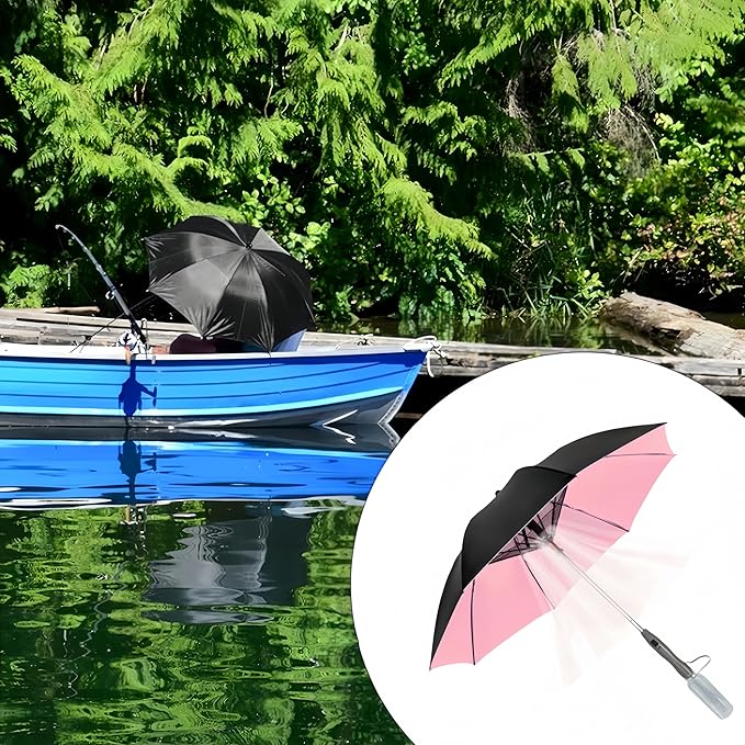 Umbrella with Fan & Mist Spray - Rechargeable UV Protective Cooling Umbrella for Patio, Beach, Travel — Portable Misting System & Detachable Water Bottle Included