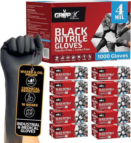 Black Nitrile Gloves Disposable Latex Free & Powder Free, 4 Mil Rubber Glove, Cleaning, Cooking, Mechanic(XS-XXL)