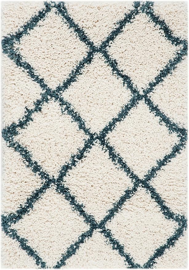 SAFAVIEH Hudson Shag Collection Accent Rug - 2' x 3', Ivory & Slate Blue, Trellis Design, Non-Shedding & Easy Care, 2-inch Thick Ideal for High Traffic Areas in Foyer, Living Room, Bedroom (SGH281T)