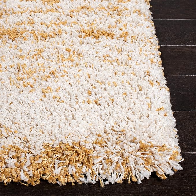 SAFAVIEH Area Rug 8x10 - Hudson Shag Collection - Large - Ivory & Gold, Non-Shedding & Easy Cleaning, Ultra Plush Thick Pile, Ideal for Living Room, Bedroom, Dining Space (SGH206D)