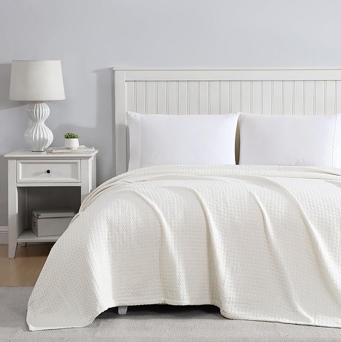Beatrice Home Fashions Grand Hotel Lightweight All-Natural 100% Cotton Waffle Weave Blanket, King, Ivory