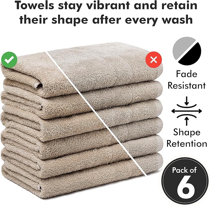 100% Cotton Hand Towels for Bathroom – Soft & Absorbent Towel Set– Pack of 6 Small Towel (34x20in) – Quick Dry Luxury Cotton Hand Towels – Beige