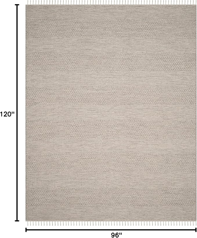 SAFAVIEH Montauk Collection Area Rug - 8' x 10', Ivory & Steel Grey, Handmade Flat Weave Boho Farmhouse Cotton Tassel Fringe, Ideal for High Traffic Areas in Living Room, Bedroom (MTK330M)