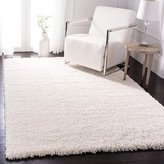 SAFAVIEH Fontana Shag Collection Accent Rug - 4' x 6', Ivory, Solid Design, Non-Shedding & Easy Care, 2-inch Thick Ideal for High Traffic Areas in Entryway, Living Room, Bedroom (FNT800A)