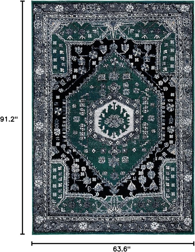 SAFAVIEH Vintage Hamadan Collection Area Rug - 5'3" x 7'6", Green & Black, Traditional Oriental Design, Non-Shedding & Easy Care, Ideal for High Traffic Areas in Living Room, Bedroom (VTH204Y)
