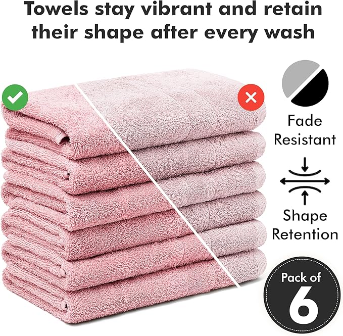 100% Cotton Hand Towels for Bathroom – Soft & Absorbent Towel Set– Pack of 6 Small Towel (34x20in) – Quick Dry Luxury Cotton Hand Towels – Baby Pink