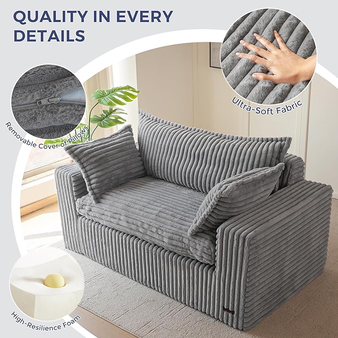 MAXYOYO 59" Bean Bag Sofa Couch, Loveseat Boneless Couch in a Box, Upholstered Small Mini Sofa with Deep Seating for Living Room Bedroom Office Apartment, No Assembly, Dark Grey