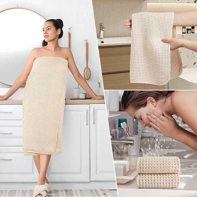 430 GSM Microfiber Quick Dry Lint Free Oversize Bath Towel Set, 6 Piece (Waffle Weave)