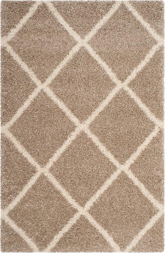 SAFAVIEH Hudson Shag Collection Accent Rug - 4' x 6', Beige & Ivory, Modern Trellis Design, Non-Shedding & Easy Care, 2-inch Thick Ideal for High Traffic Areas in Foyer, Living Room, Bedroom (SGH281S)