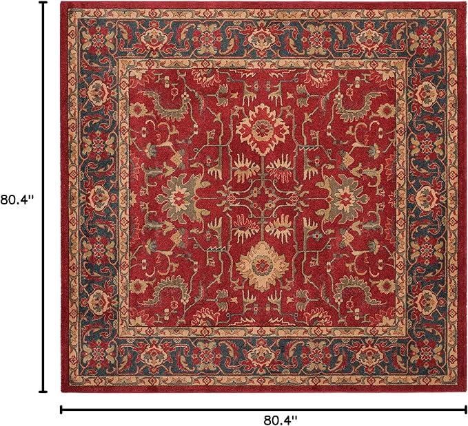 SAFAVIEH Mahal Collection Area Rug - 6'7" Square, Red & Navy, Traditional Oriental Design, Non-Shedding & Easy Care, Ideal for High Traffic Areas in Living Room, Bedroom (MAH693F)