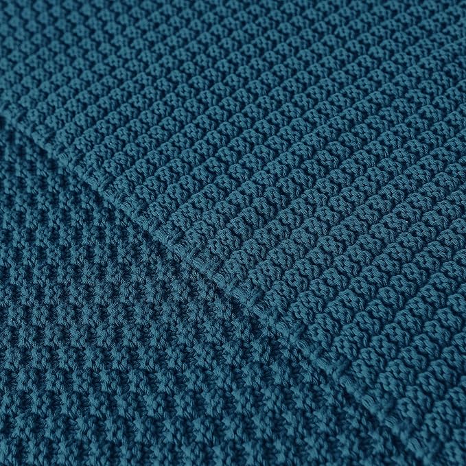 Longhui bedding Blue Knitted Throw Blanket for Couch, Soft, Cozy Machine Washable 100% Cotton Sofa Knit Blankets, Heavy 4.0lb Weight, 60 x 80 Inches, Laundry Bag Included