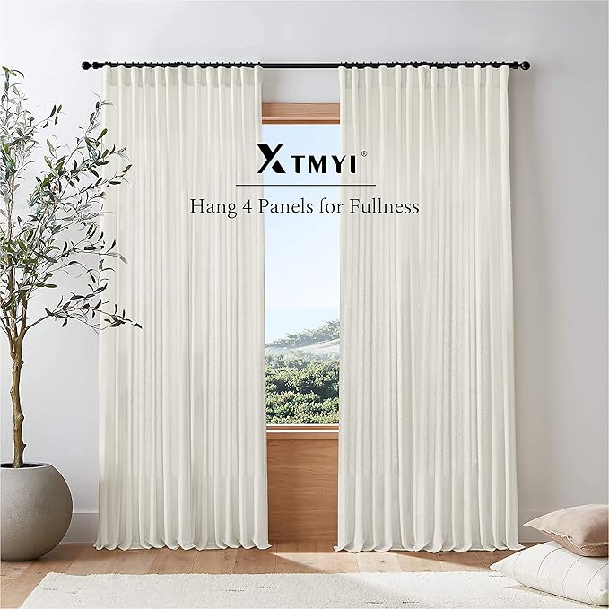 XTMYI Linen Drapery 92 Inch Curtains Length 2 Panels Set Back Tab Sheer Window Curtains Living Room Bedroom,50x92 in Long,Cream(Ivory/Off White)