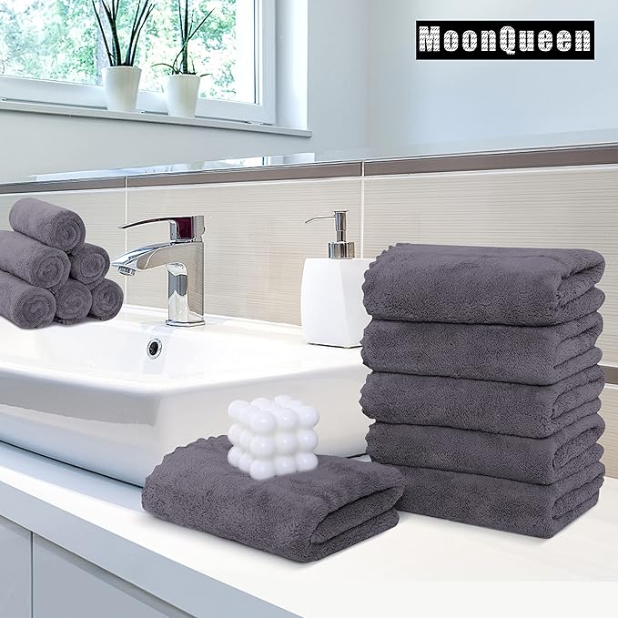 12 Pack Premium Hand Towels - Quick Drying - Microfiber Coral Velvet Highly Absorbent Towels - Multipurpose Use as Hotel, Bathroom, Shower, Spa, Hand Towel 16 x 28 inches (Gray)