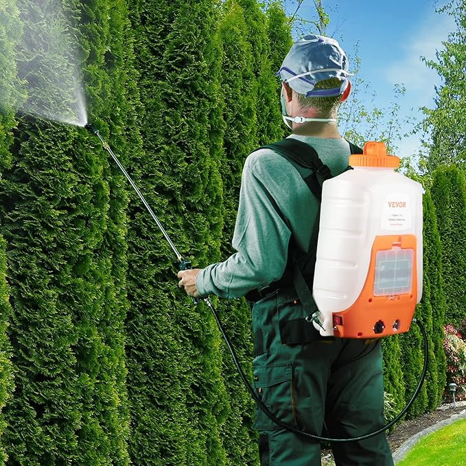 Battery Powered Backpack Sprayer, 0-90 PSI Adjustable Pressure, 4 Gallon Tank, Back Pack Sprayer with 8 Nozzles and 2 Wands, 12V 8Ah Battery, Wide Mouth Lid for Weeding, Spraying, Cleaning