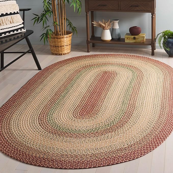 SAFAVIEH Washable Rug Outdoor Braided Collection - 8' x 10' Oval, Rust & Multi, Handmade & Reversible, Non-Shedding & Easy to Clean, Ideal for Patio, Backyard, Mudroom (BRD303A)
