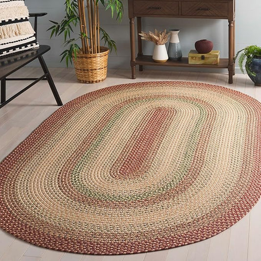 SAFAVIEH Washable Rug Outdoor Braided Collection - 6' x 9' Oval, Rust & Multi, Handmade & Reversible, Non-Shedding & Easy to Clean, Ideal for Patio, Backyard, Mudroom (BRD303A)
