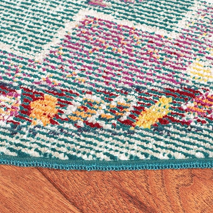 SAFAVIEH Crystal Collection Area Rug - 8' Round, Teal & Orange, Medallion Distressed Design, Non-Shedding & Easy Care, Ideal for High Traffic Areas in Living Room, Bedroom (CRS501J)