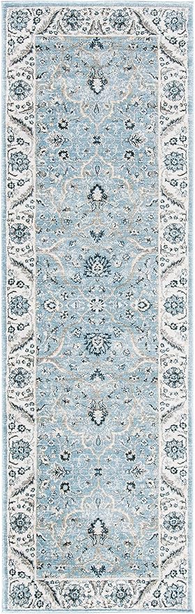 SAFAVIEH Isabella Collection Area Rug - 2'2" x 15' Runner, Light Blue & Cream, Non-Shedding & Easy Cleaning, Ideal for Living Room, Bedroom, Dining Space (ISA912M)