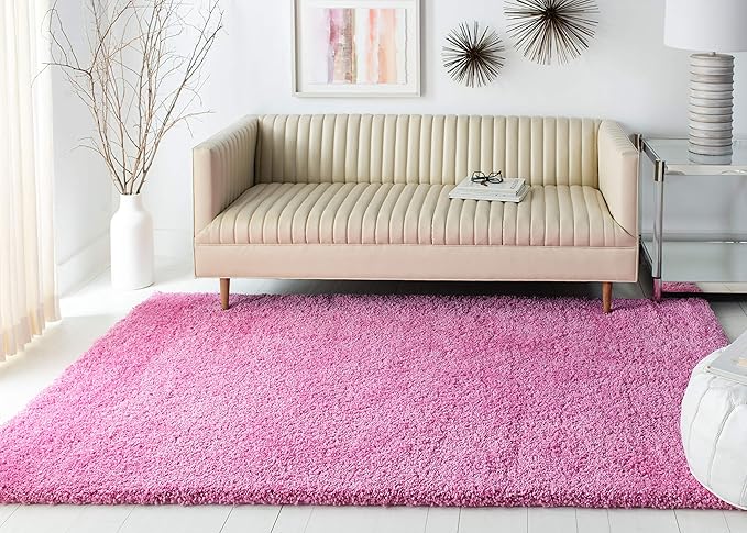 SAFAVIEH Santa Monica Shag Collection 3' x 5' Pink SGN725 Solid Non-Shedding Living Room Bedroom Dining Room Entryway Plush 2-inch Thick Area Rug