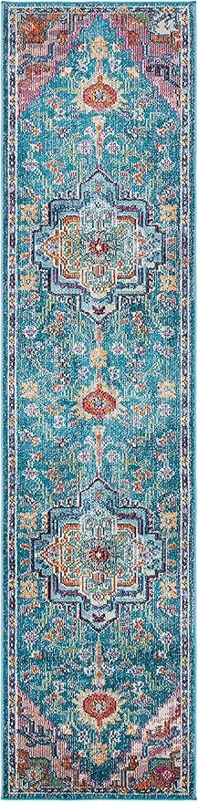 SAFAVIEH Crystal Collection Runner Rug - 2'2" x 7', Teal & Rose, Medallion Distressed Design, Non-Shedding & Easy Care, Ideal for High Traffic Areas in Living Room, Bedroom (CRS501T)