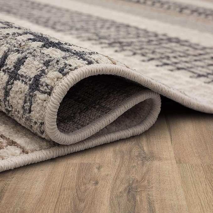 Mohawk Home Edgewater Modern Abstract Stripe Beige 2' 1" x 5' Area Rug Perfect for Kitchen, Living Room, Dining Room