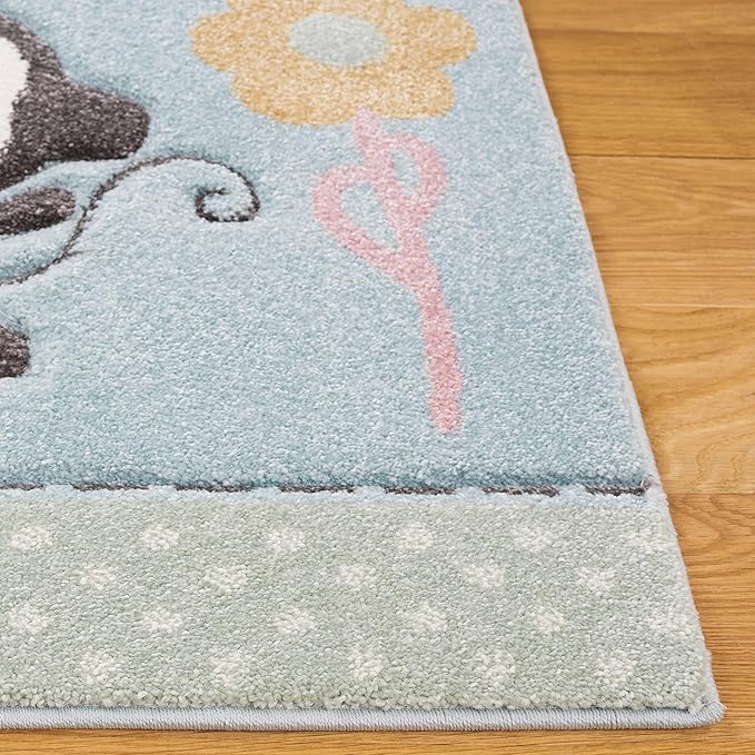 SAFAVIEH Area Rug 8x10 - Carousel Kids 100 Collection - Large - Blue, Animal Design, Non-Shedding & Easy Cleaning, Ideal for Boys & Girls in Playroom, Nursery, Bedroom (CRK120K)