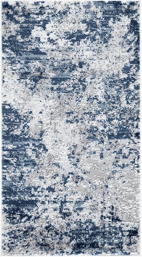 SAFAVIEH Amelia Collection Area Rug - 2'2" x 4', Ivory & Navy, Modern Abstract Design, Non-Shedding & Easy to Clean, Ideal for Hallway, Foyer, Entryway, Accent Space (ALA705A)