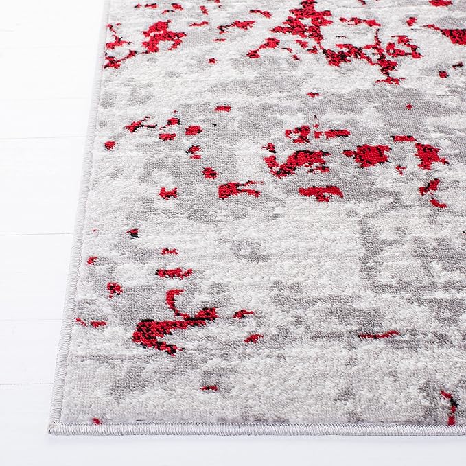 SAFAVIEH Skyler Collection 6' x 9' Grey/Red SKY186Q Modern Abstract Non-Shedding Living Room Dining Bedroom Area Rug