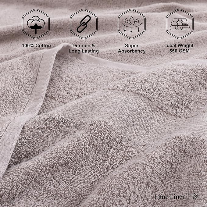 LANE LINEN 100% Ringspun Cotton Bath Towel Set - 18 Piece - Very Soft, Quick Drying & Highly Absorbent - 4 Bath, 8 Wash Cloth, 6 Hand Towels - Ideal for Guests & Perfect for Your Bathroom - Platinum