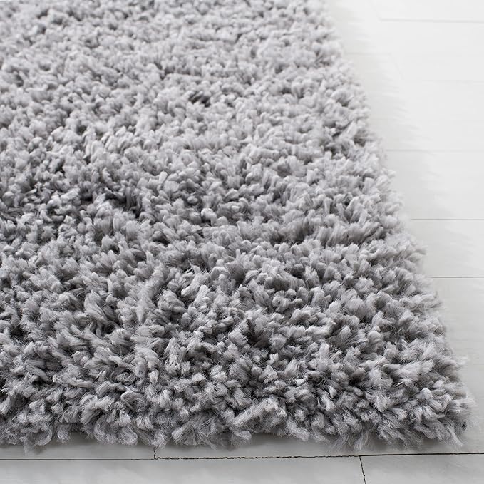 SAFAVIEH August Shag Collection Accent Rug - 3' x 5', Silver, Solid Design, Non-Shedding & Easy Care, 1.5-inch Thick Ideal for High Traffic Areas in Entryway, Living Room, Bedroom (AUG200G)