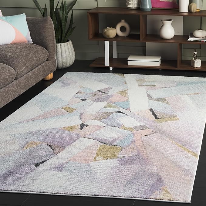 SAFAVIEH Porcello Collection Area Rug - 4' x 6', Blue & Pink, Modern Abstract Pattern, Non-Shedding & Easy Care, Ideal for Living Room, Foyer, Bedroom (PRL6937J-4)
