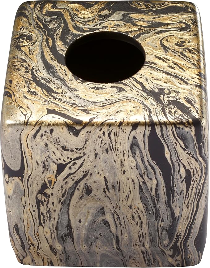 Nicole Miller - Tissue Box Cover, Resin Countertop Accessories, Multipurpose Home Decor, Dorm Room Essentials (Harper Collection, Black/Gold)