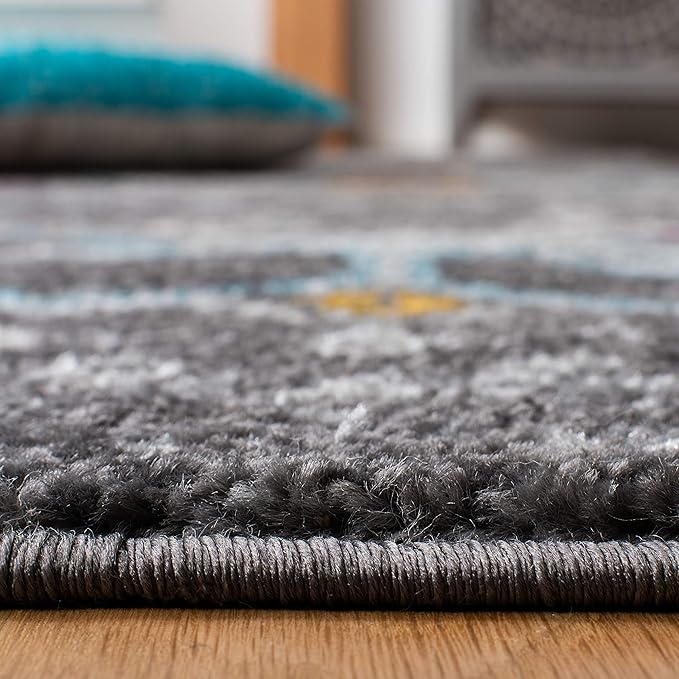 SAFAVIEH Amsterdam Collection Runner Rug - 2'3" x 14', Dark Grey & Ivory, Moroccan Boho Design, Non-Shedding & Easy Care, Ideal for High Traffic Areas in Living Room, Bedroom (AMS108H)