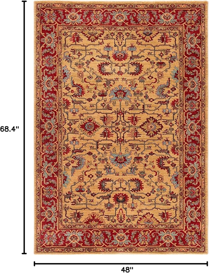 SAFAVIEH Mahal Collection Accent Rug - 4' x 5'7", Beige & Red, Traditional Oriental Design, Non-Shedding & Easy Care, Ideal for High Traffic Areas in Entryway, Living Room, Bedroom (MAH693B)