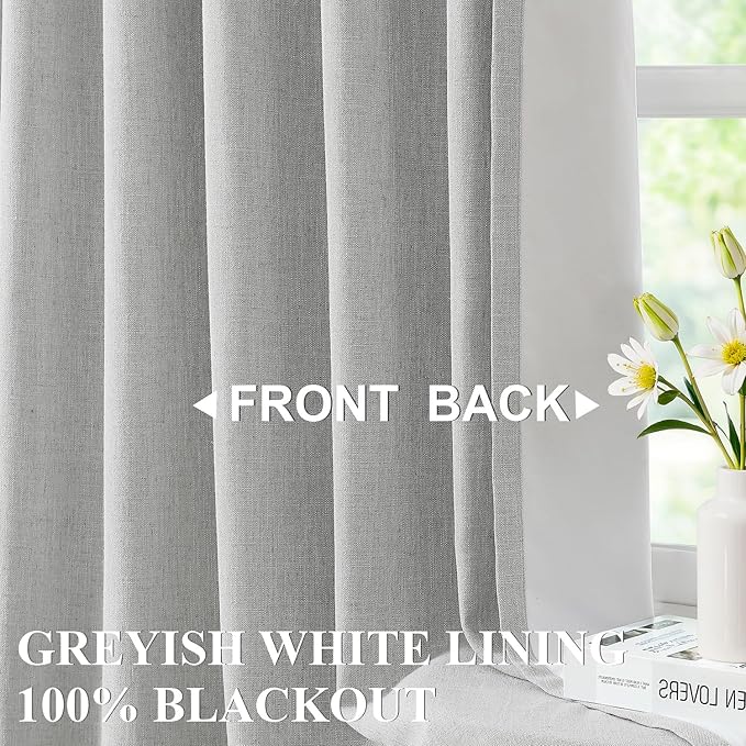 Vision Home Light Gray Pinch Pleated Full Blackout Curtains Linen Blended Room Darkening Curtain Panels 95 inch for Living Room Bedroom Thermal Insulated Pinch Pleat Drapes with Hooks 8FT 40"Wx95"Lx2