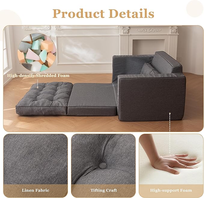 YOSHOOT Loveseat Sleeper Sofa,55" Convertible Sofa Bed Couch Futon Couches for Living Room,3-in-1 Pull Out Floor Couch with Reclining Backrest and Pillows