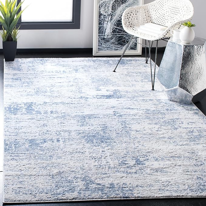 SAFAVIEH Amelia Collection Accent Rug - 4' x 6', Ivory & Blue, Modern Abstract Design, Non-Shedding & Easy Care, Ideal for High Traffic Areas in Entryway, Living Room, Bedroom (ALA700A)