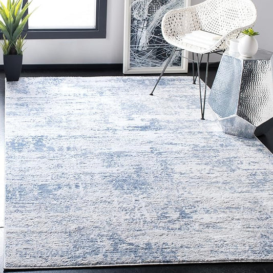 SAFAVIEH Amelia Collection Accent Rug - 4' x 6', Ivory & Blue, Modern Abstract Design, Non-Shedding & Easy Care, Ideal for High Traffic Areas in Entryway, Living Room, Bedroom (ALA700A)
