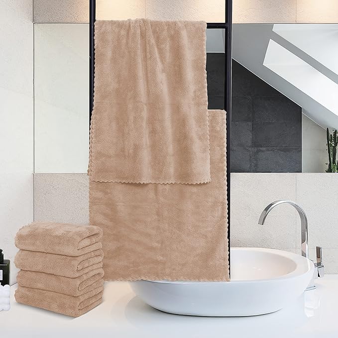 6 Pack Premium Hand Towels - Quick Drying - Microfiber Coral Velvet Highly Absorbent Towels - Multipurpose Use as Hotel, Bathroom, Shower, Spa, Hand Towel 16 x 28 inches (Brown)