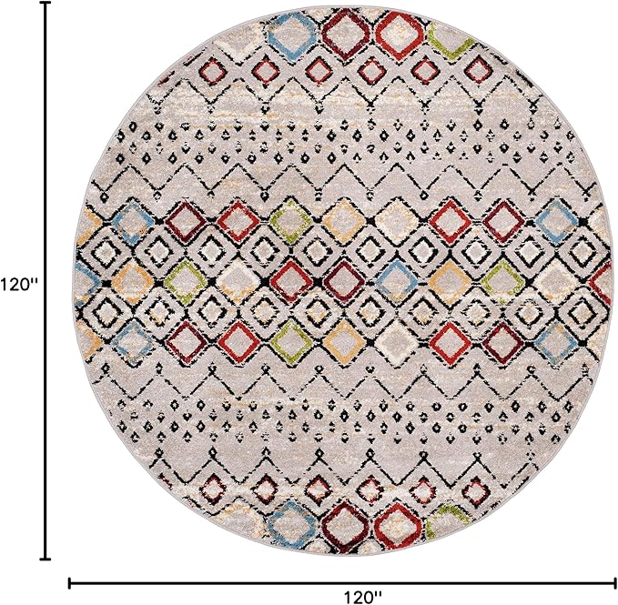 SAFAVIEH Amsterdam Collection 10' Round Light Grey/Multi AMS108G Moroccan Boho Non-Shedding Living Room Dining Bedroom Foyer Area Rug