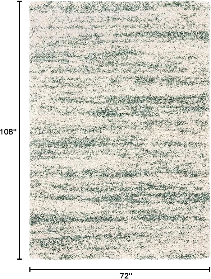 SAFAVIEH Hudson Shag Collection Area Rug - 6' x 9', Ivory & Green, Modern Design, Non-Shedding & Easy Care, 2-inch Thick Ideal for High Traffic Areas in Living Room, Bedroom (SGH206Y)