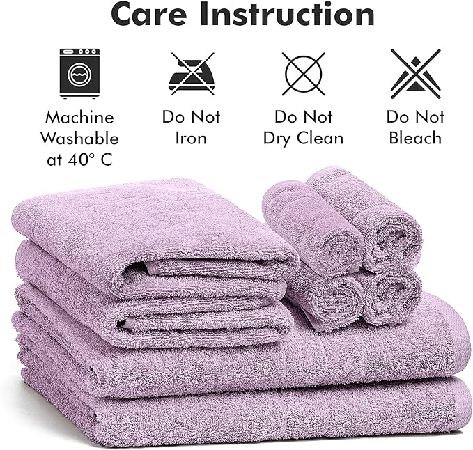 Bath Towels Set of 8 – 100% Cotton (Lilac) Bathroom Towel Set Bale Includes 2 Bath, 2 Hand, 4 Face Towels – Soft, Absorbent & Quick Dry Towel for Bathroom, Spa, Kitchen, Hotel Use