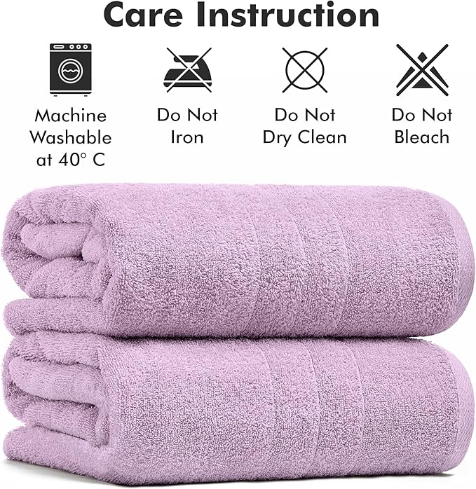 Bath Sheets – Extra Large Bathroom Sheet Set – Pack of 2 Jumbo Towels Lilac (71x35in) – 100% Cotton Soft Quick Dry Large Bath Towels for Adults Hotel Spa Bathroom Use