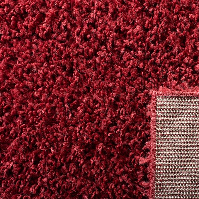 SAFAVIEH August Shag Collection Area Rug - 6'7" Square, Red, Solid Design, Non-Shedding & Easy Care, 1.5-inch Thick Ideal for High Traffic Areas in Living Room, Bedroom (AUG200Q)